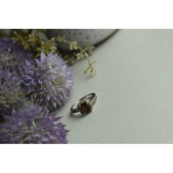 925 Sterling Silver Hessonite & CZ Ring Size 8