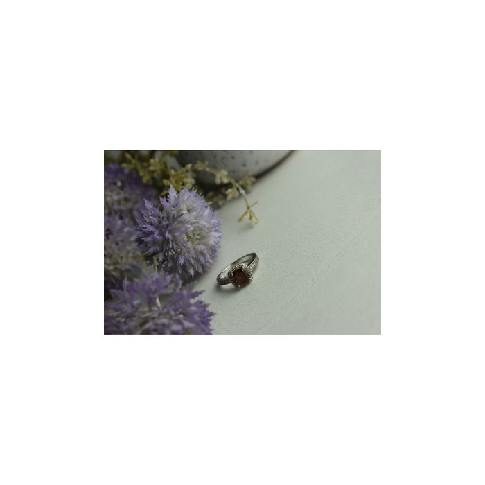 925 Sterling Silver Hessonite & CZ Ring Size 8