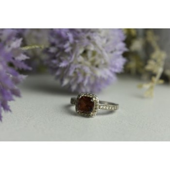 925 Sterling Silver Hessonite & CZ Ring Size 8