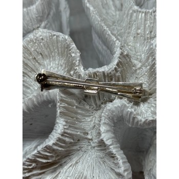 925 Sterling Silver Onyx & Marcasite Brooch Length 1.8 Inch