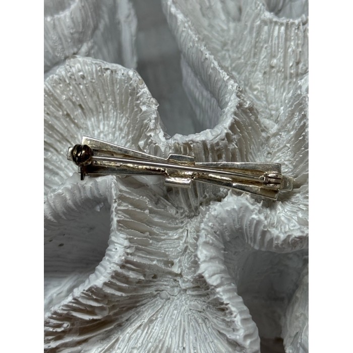 925 Sterling Silver Onyx & Marcasite Brooch Length 1.8 Inch