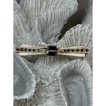 925 Sterling Silver Onyx & Marcasite Brooch Length 1.8 Inch