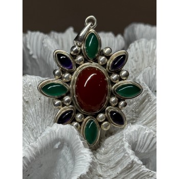 925 STERLING SILVER AGATE PENDANT LENGTH 2.3 Inch