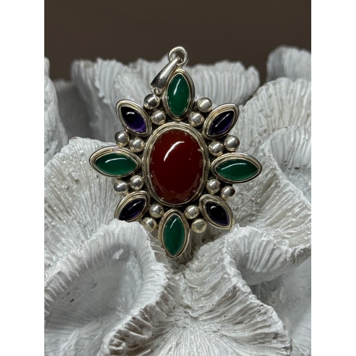 925 STERLING SILVER AGATE PENDANT LENGTH 2.3 Inch