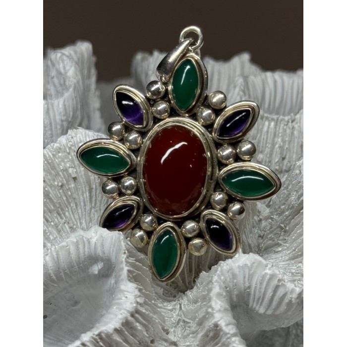 925 STERLING SILVER AGATE PENDANT LENGTH 2.3 Inch