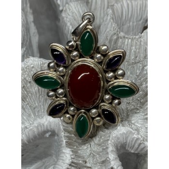 925 STERLING SILVER AGATE PENDANT LENGTH 2.3 Inch