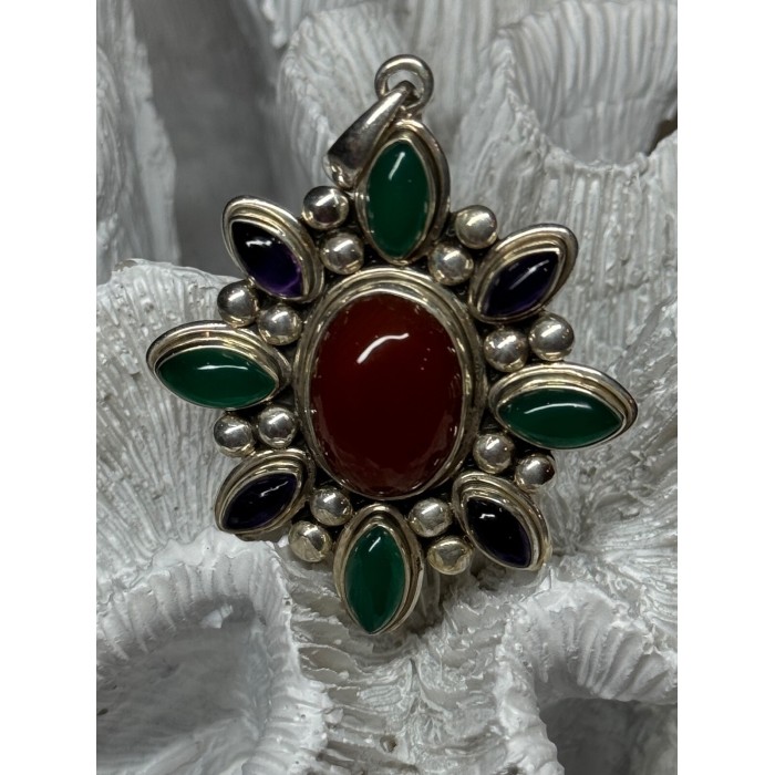 925 STERLING SILVER AGATE PENDANT LENGTH 2.3 Inch