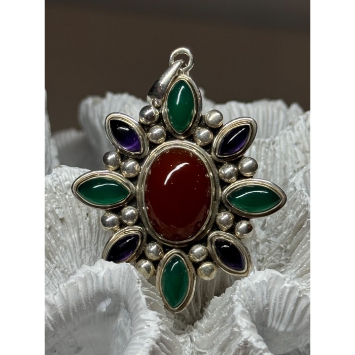 925 STERLING SILVER AGATE PENDANT LENGTH 2.3 Inch