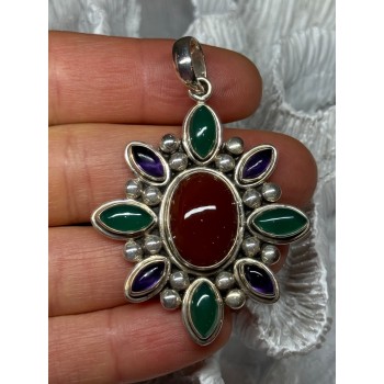 925 STERLING SILVER AGATE PENDANT LENGTH 2.3 Inch