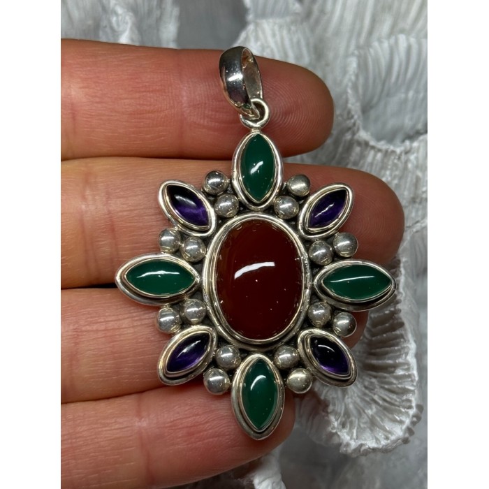 925 STERLING SILVER AGATE PENDANT LENGTH 2.3 Inch