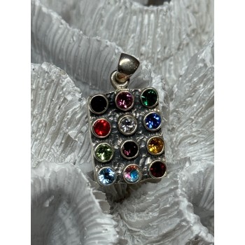 925 Sterling Silver Multicolor Spinel Pendant Length 1.3 Inch