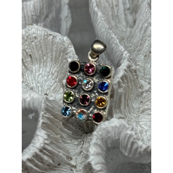 925 Sterling Silver Multicolor Spinel Pendant Length 1.3 Inch