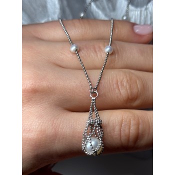 925 STERLING SILVER PEARLS NECKLACE LENGTH 18 INCH ELEGANT