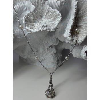 925 STERLING SILVER PEARLS NECKLACE LENGTH 18 INCH ELEGANT