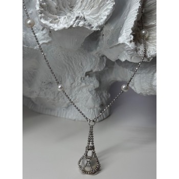 925 STERLING SILVER PEARLS NECKLACE LENGTH 18 INCH ELEGANT