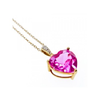 10K YELLOW GOLD PINK SAPPHIRE & DIAMOND PENDANT