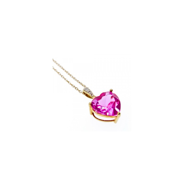 10K YELLOW GOLD PINK SAPPHIRE & DIAMOND PENDANT