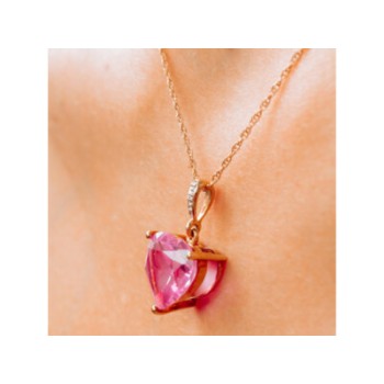 10K YELLOW GOLD PINK SAPPHIRE & DIAMOND PENDANT