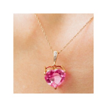 10K YELLOW GOLD PINK SAPPHIRE & DIAMOND PENDANT