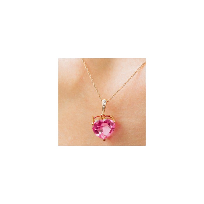 10K YELLOW GOLD PINK SAPPHIRE & DIAMOND PENDANT