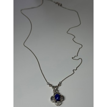 925 Sterling Silver Lapis Lazuli Necklace Length 19 In