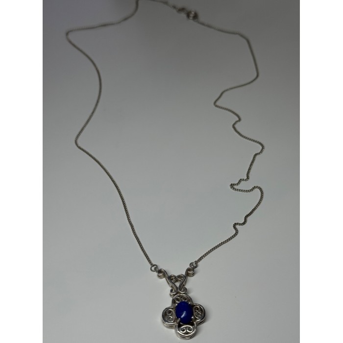 925 Sterling Silver Lapis Lazuli Necklace Length 19 In
