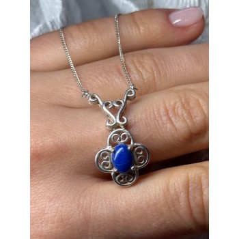 925 Sterling Silver Lapis Lazuli Necklace Length 19 In