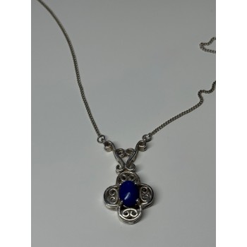 925 Sterling Silver Lapis Lazuli Necklace Length 19 In