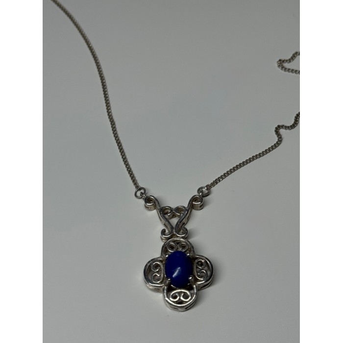 925 Sterling Silver Lapis Lazuli Necklace Length 19 In