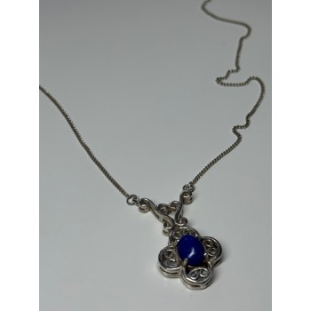 925 Sterling Silver Lapis Lazuli Necklace Length 19 In