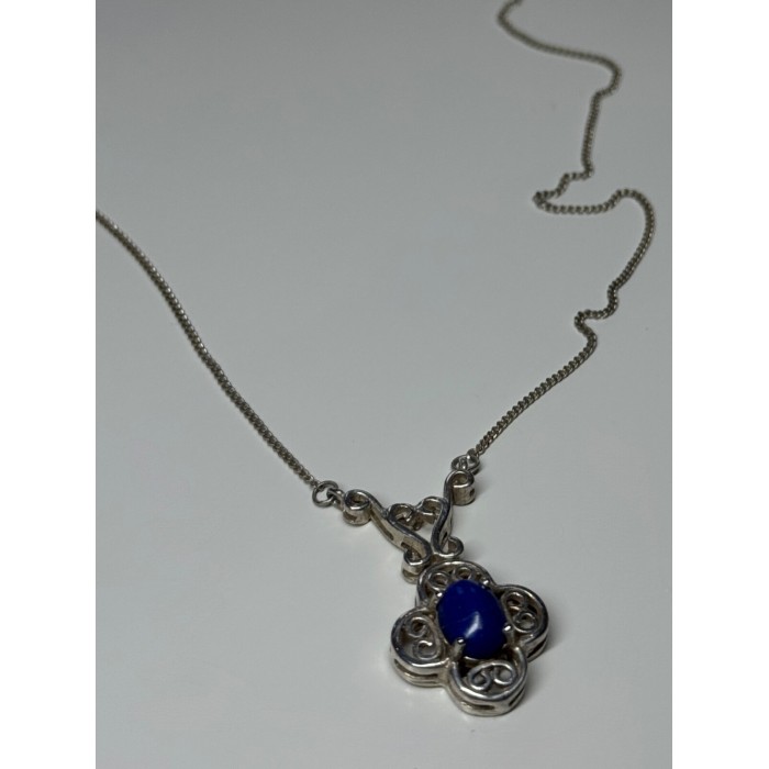 925 Sterling Silver Lapis Lazuli Necklace Length 19 In