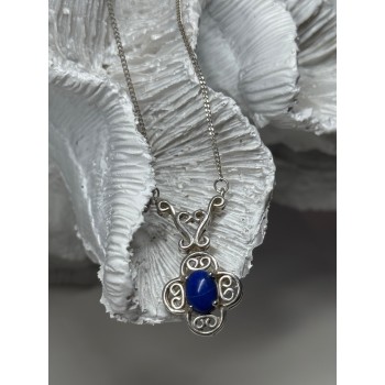 925 Sterling Silver Lapis Lazuli Necklace Length 19 In