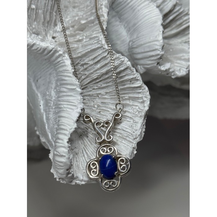 925 Sterling Silver Lapis Lazuli Necklace Length 19 In