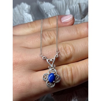 925 Sterling Silver Lapis Lazuli Necklace Length 19 In