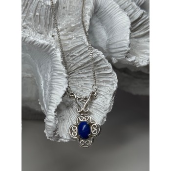 925 Sterling Silver Lapis Lazuli Necklace Length 19 In
