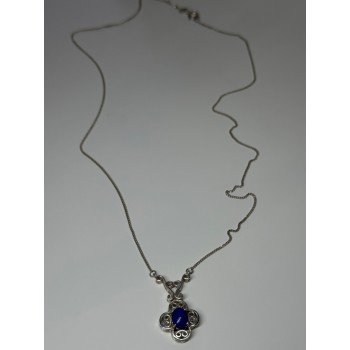 925 Sterling Silver Lapis Lazuli Necklace Length 19 In