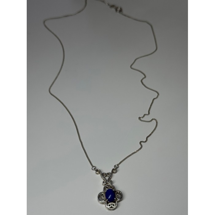 925 Sterling Silver Lapis Lazuli Necklace Length 19 In