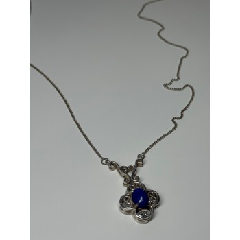 925 Sterling Silver Lapis Lazuli Necklace Length 19 In