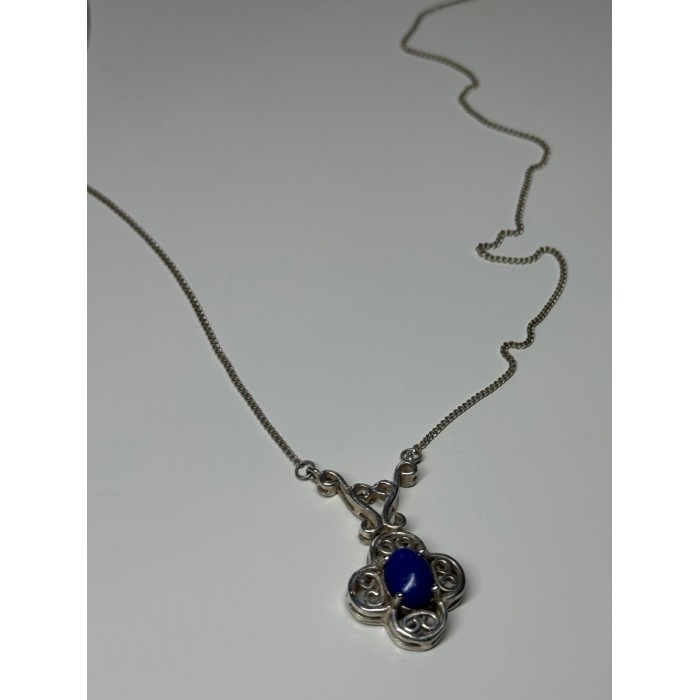 925 Sterling Silver Lapis Lazuli Necklace Length 19 In