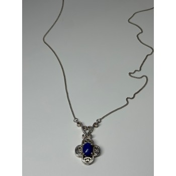 925 Sterling Silver Lapis Lazuli Necklace Length 19 In