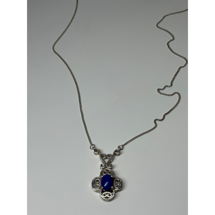 925 Sterling Silver Lapis Lazuli Necklace Length 19 In