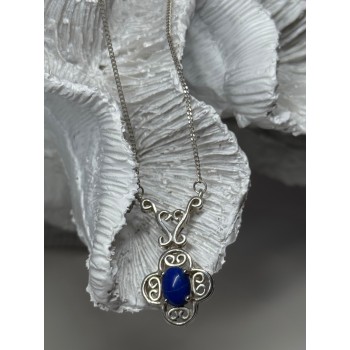925 Sterling Silver Lapis Lazuli Necklace Length 19 In