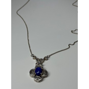 925 Sterling Silver Lapis Lazuli Necklace Length 19 In