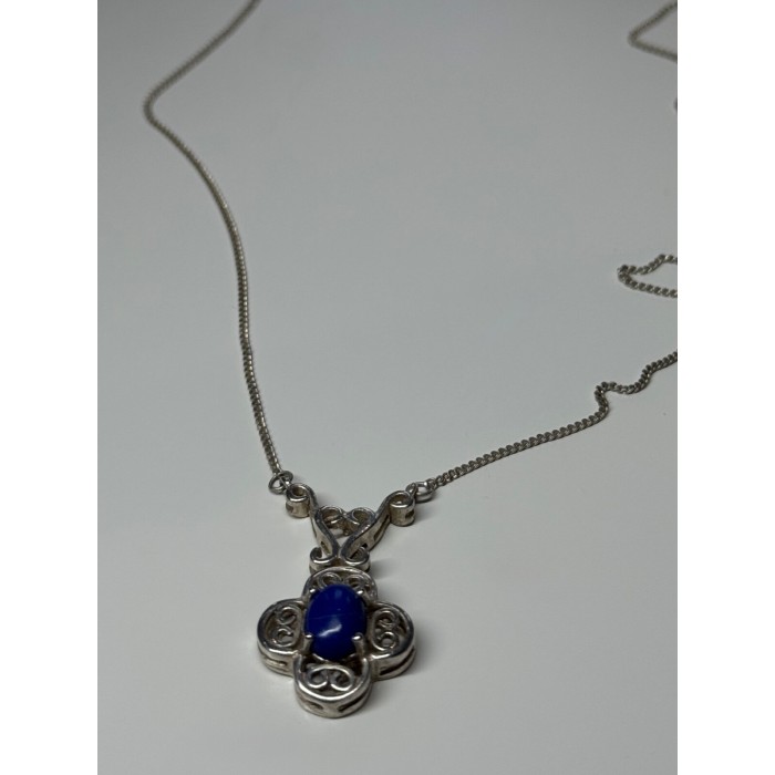 925 Sterling Silver Lapis Lazuli Necklace Length 19 In