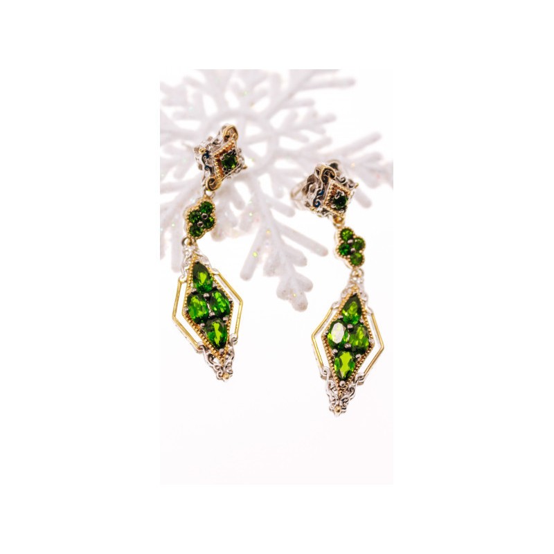 925 STERLING SILVER GOLD PLATED EMERALD EARRINGS