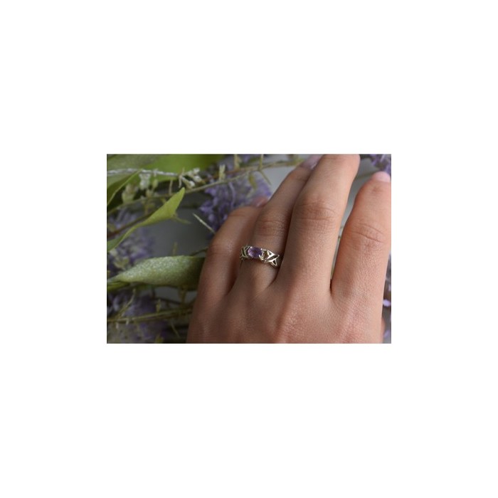 925 Sterling Silver Purple Tourmaline Ring Size 6.5