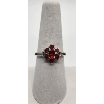 925 Sterling Silver Garnet Diamond Ring Size 8