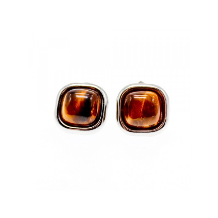 925 Sterling Silver Tiger's Eye Stud Earrings
