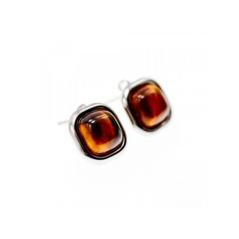 925 Sterling Silver Tiger's Eye Stud Earrings