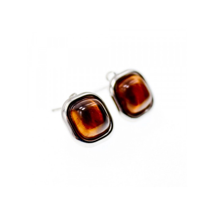 925 Sterling Silver Tiger's Eye Stud Earrings